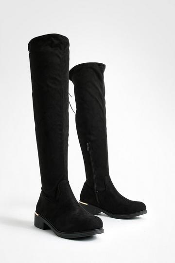 Metal Heel Detail Stretch Over The Knee Boots black