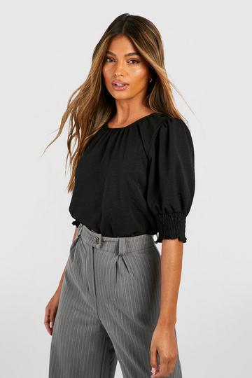 Hammered Puff Sleeve Blouse black