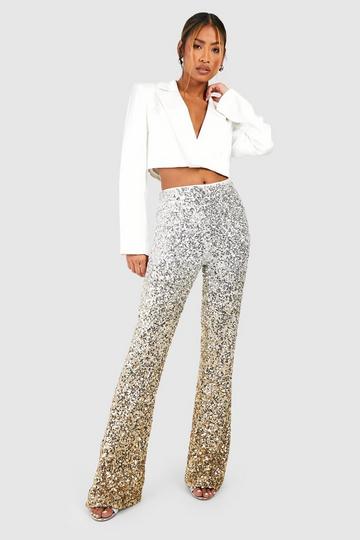 Festival Ombre Sequin High Waisted Flared Trousers silver