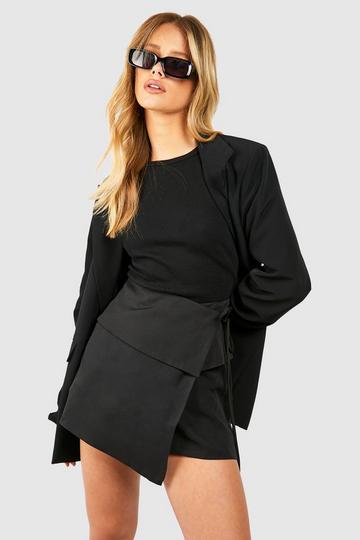 Folded Waist Wrap Tie Tailored Mini Skirt black