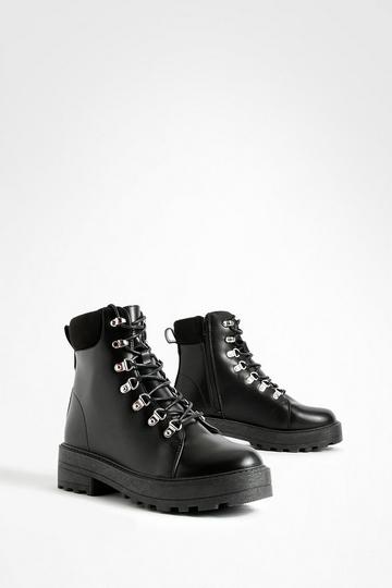 Eyelet Detail Lace Up Chunky Hiker Boots black