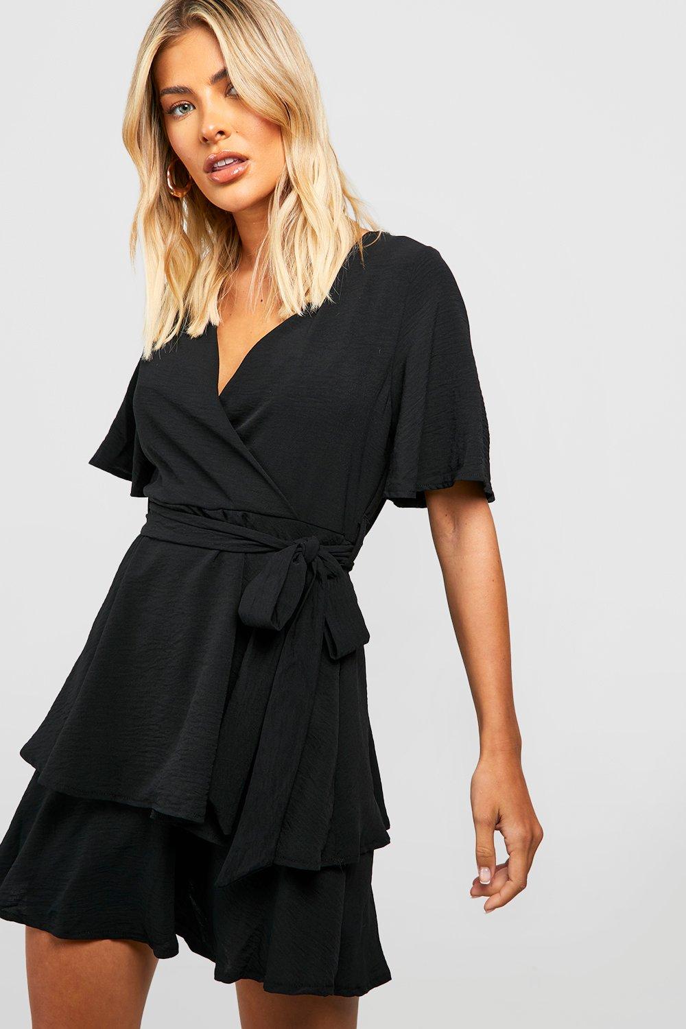 Long sleeve outlet wrap dress short