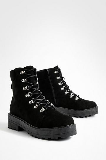 Wide Width Eyelet Detail Lace Up Chunky Combat Boots black