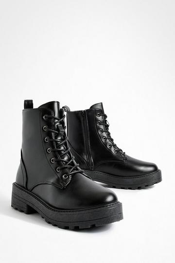 Wide Width Lace Up Chunky Combat Boots black