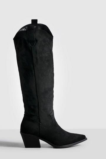Low Heel Embroidered Knee High Western Cowboy Boots black