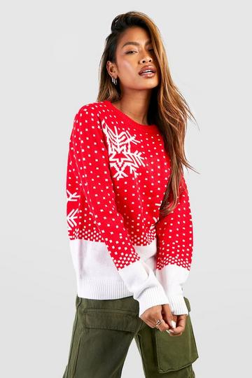 Vintage Snowflake And Snow Christmas Sweater red