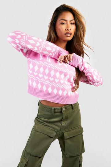 Pink Fairisle Crop Christmas Sweater