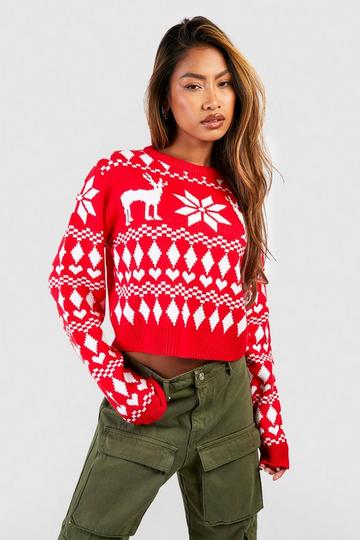 Red Fairisle Crop Christmas Sweater