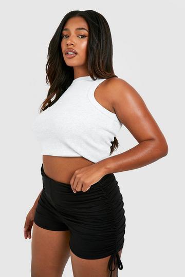 Plus Jersey Knit Basic Ruched Side Booty Shorts black
