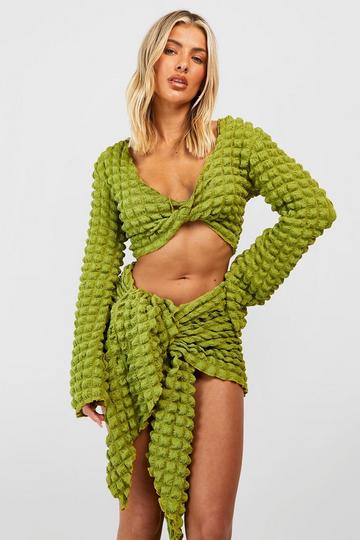 Bubble Texture Tie Beach Sarong olive