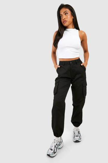 Petite High Waisted Twill Cargo Joggers black