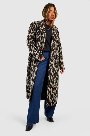 Oversized Textured Leopard Print Wool Look Coat leopard