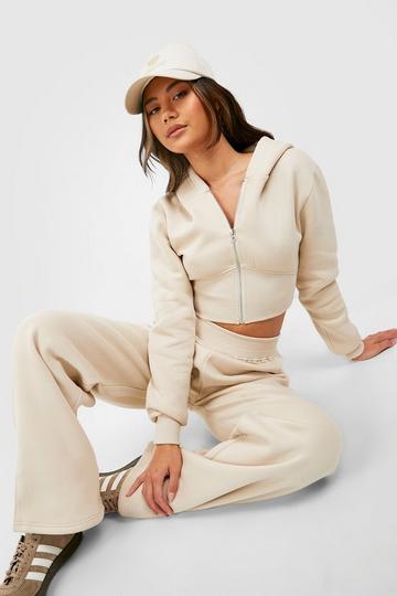 Corset Detail Cropped Hoodie And Straight Leg Tracksuit stone
