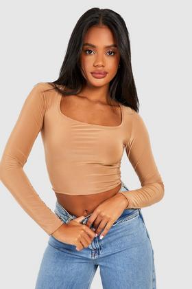 Cropped Rib Flare Sleeve Top