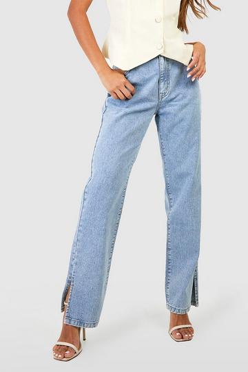 Basics High Waisted Split Hem Straight Leg Jeans light blue