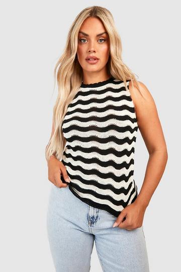 Black Plus Zig Zag Crochet Racer Top