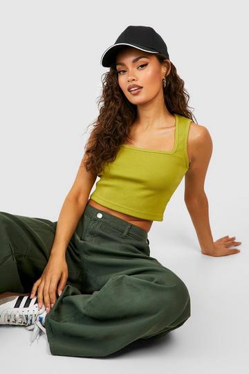 Square Neck Rib Crop Top chartreuse