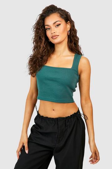 Teal Green Square Neck Rib Crop Top