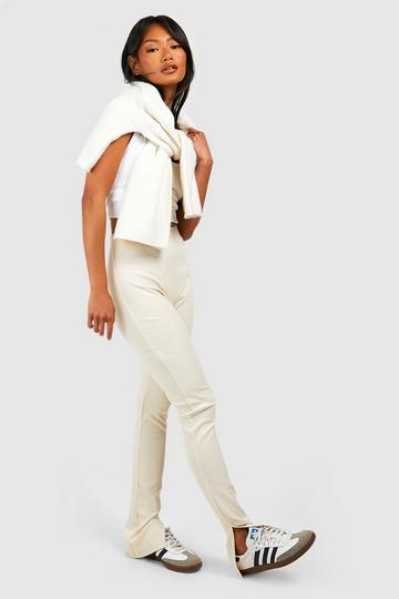 Cream Structured Ribbed Legging, Trousers