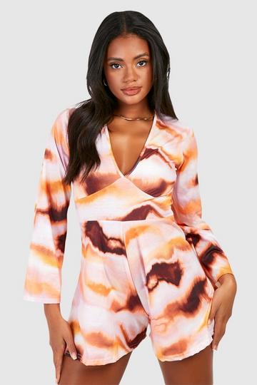 Pink Marble Flare Sleeve Wrap Playsuit
