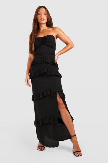 Tall Bandeau Ruffle Split Side Maxi Dress black