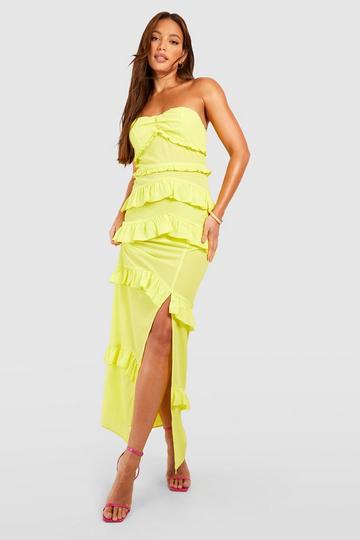 Tall Bandeau Ruffle Split Side Maxi Dress lemon