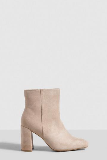 Nude Wide Width Round Toe Block Heel Faux Suede Ankle Boots