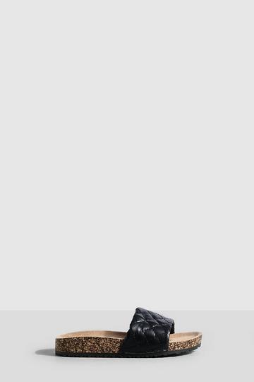 Black Quilted Footbed Sliders