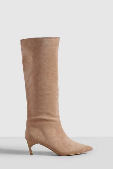 Low Heel Pointed Knee High Boots taupe