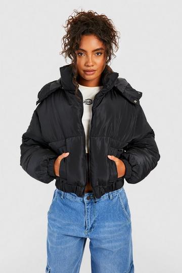 Tall Hooded Crop Puffer Jacket black
