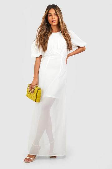 Puff Sleeve Tiered Maxi Smock Dress white