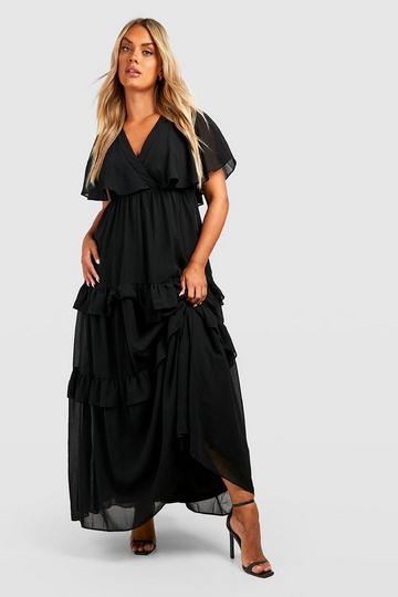 Plus Ruffle Angel Sleeve Maxi Dress black