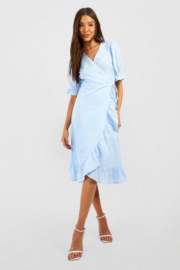 Puff Sleeve Midi Dress pastel blue