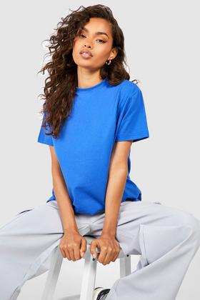 Women's Blue Contrast Notch Neck T Shirt