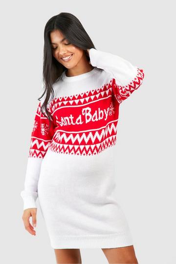 Maternity Santa Baby Christmas Sweater Dress white