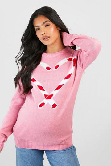 Maternity Candy Cane Christmas Jumper baby pink