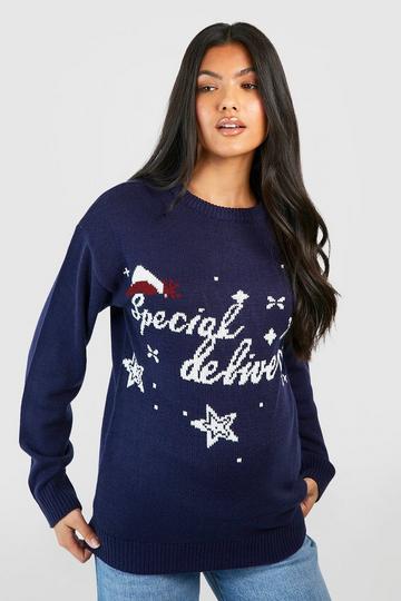 Maternity Special Delivery Christmas Jumper navy