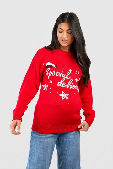 Maternity Special Delivery Christmas Jumper red
