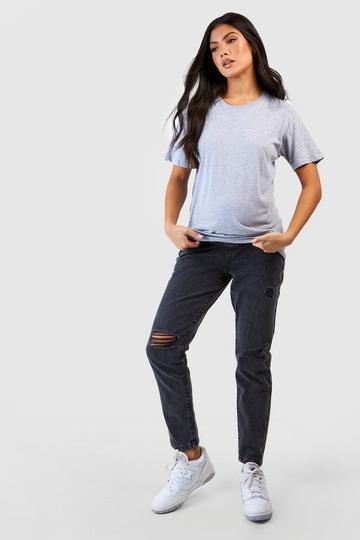 Black Maternity Over Bump Ripped Mom Jeans