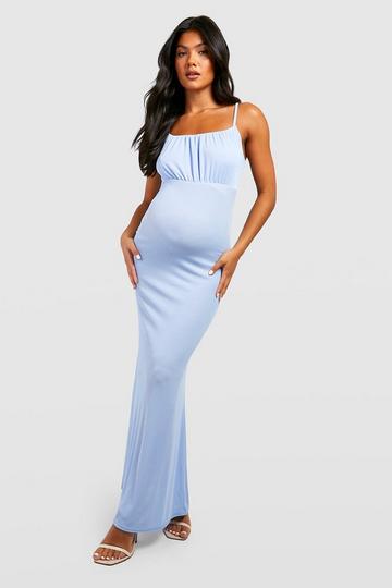 Light Brown Maternity Ruched Bust Strappy Maxi Dress