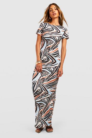 Zebra Print Cap Sleeve Maxi Dress multi