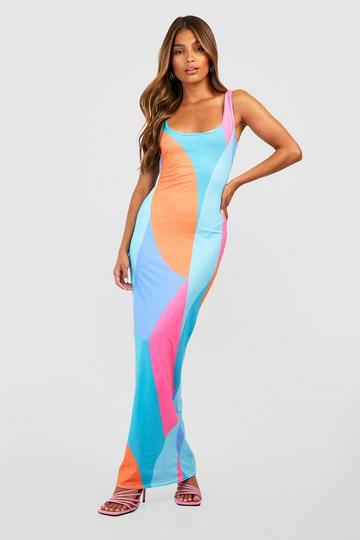 Abstract Scoop Neck Maxi Dress multi