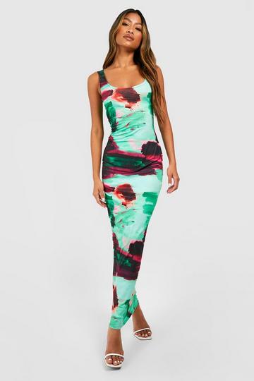 Green Abstract Print Strappy Maxi Dress