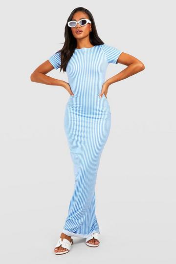 Stripe Cap Sleeve Maxi Dress blue