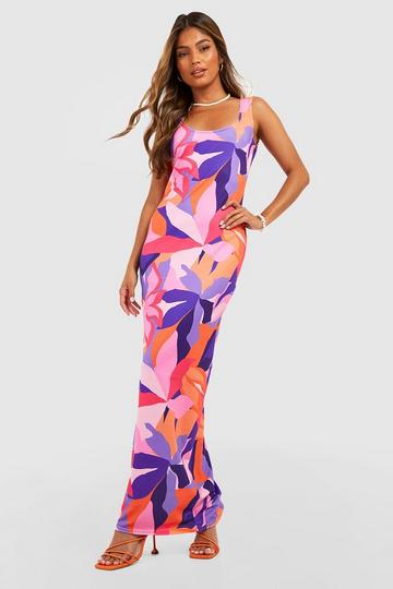 Abstract Scoop Neck Maxi Dress pink