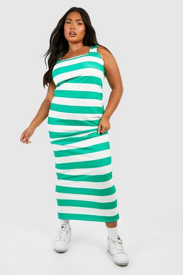 Plus Stripe Square Neck Maxi Dress green