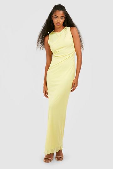 Lemon Yellow Mesh Overlay Maxi Dress