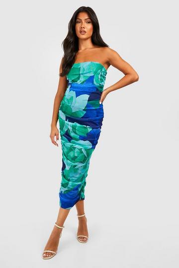 Maternity Floral Bandeau Ruched Midaxi Dress blue