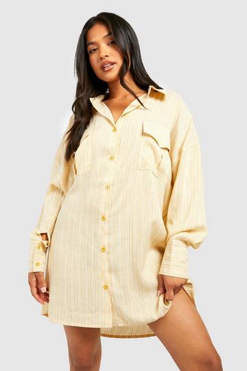 Petite Stripe Pocket Detail Oversized Shirt Dress mustard