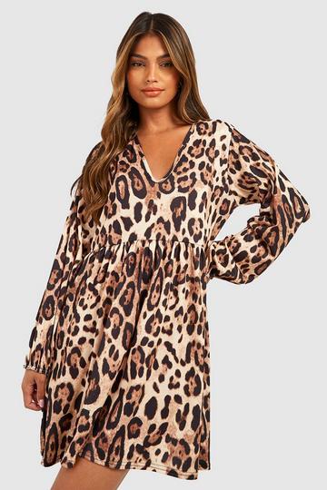 Leopard Print Smock Dress brown